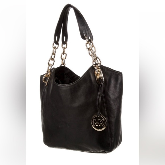 Michael Kors Genuine Leather Black Lilly Shoulder Bag Tote with Gold Hardware - Picture 1 of 15